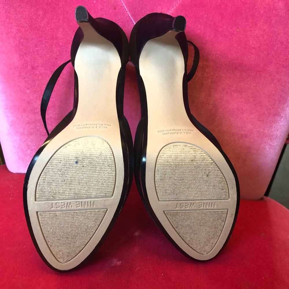 Black Satin 4” Nine West Heel with Ankle Strap - Picture 4 of 4